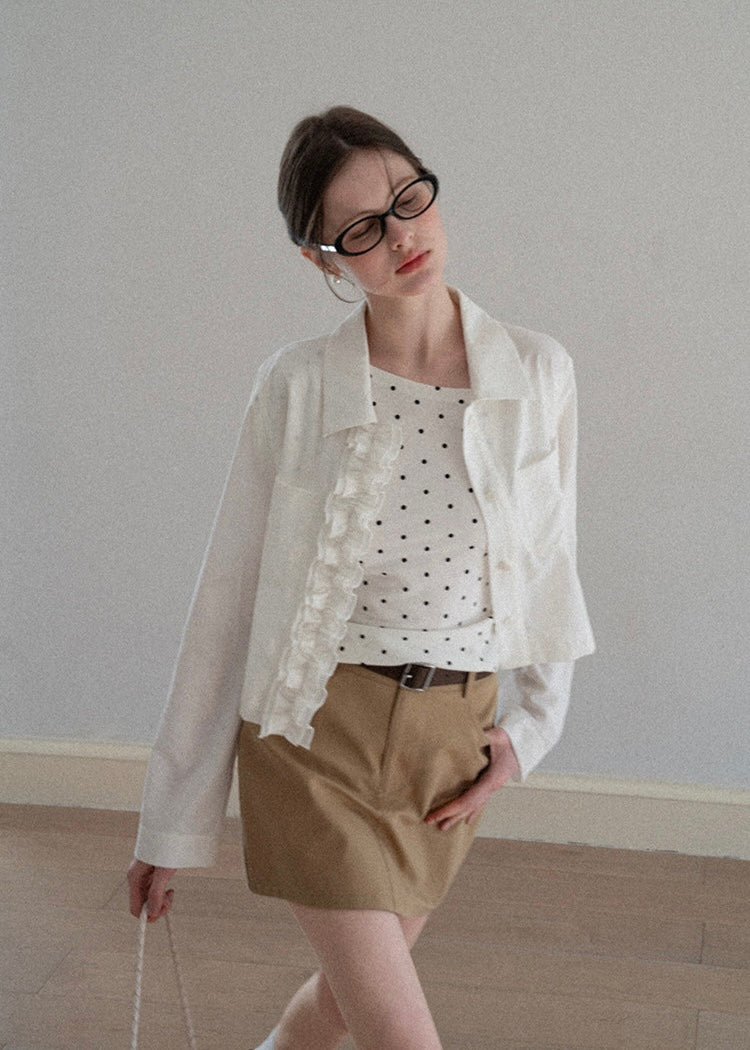 Ivory Cascade Ruffle Vintage Long Sleeve Blouse