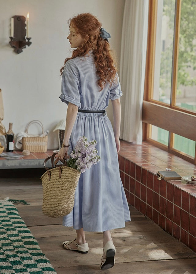 Morning Letter Stripe Dress | Classic Blue Shirt Dress