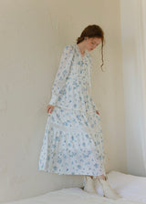 Blue Garden Vintage Floral Long Sleeve Dress
