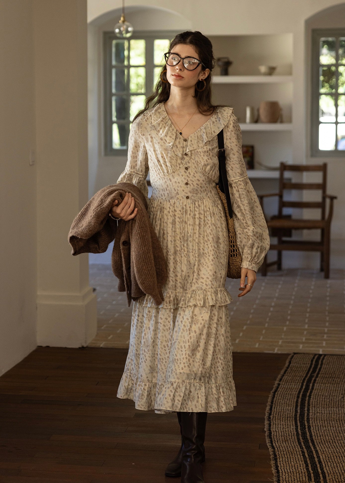 Ethereal Ivory Beige Vintage Shirring Dress(2COLOR)
