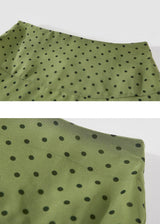 Sage Green Polka Dot Sheer Ruffle Flare Midi Skirt