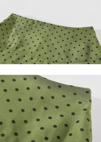 Sage Green Polka Dot Sheer Ruffle Flare Midi Skirt