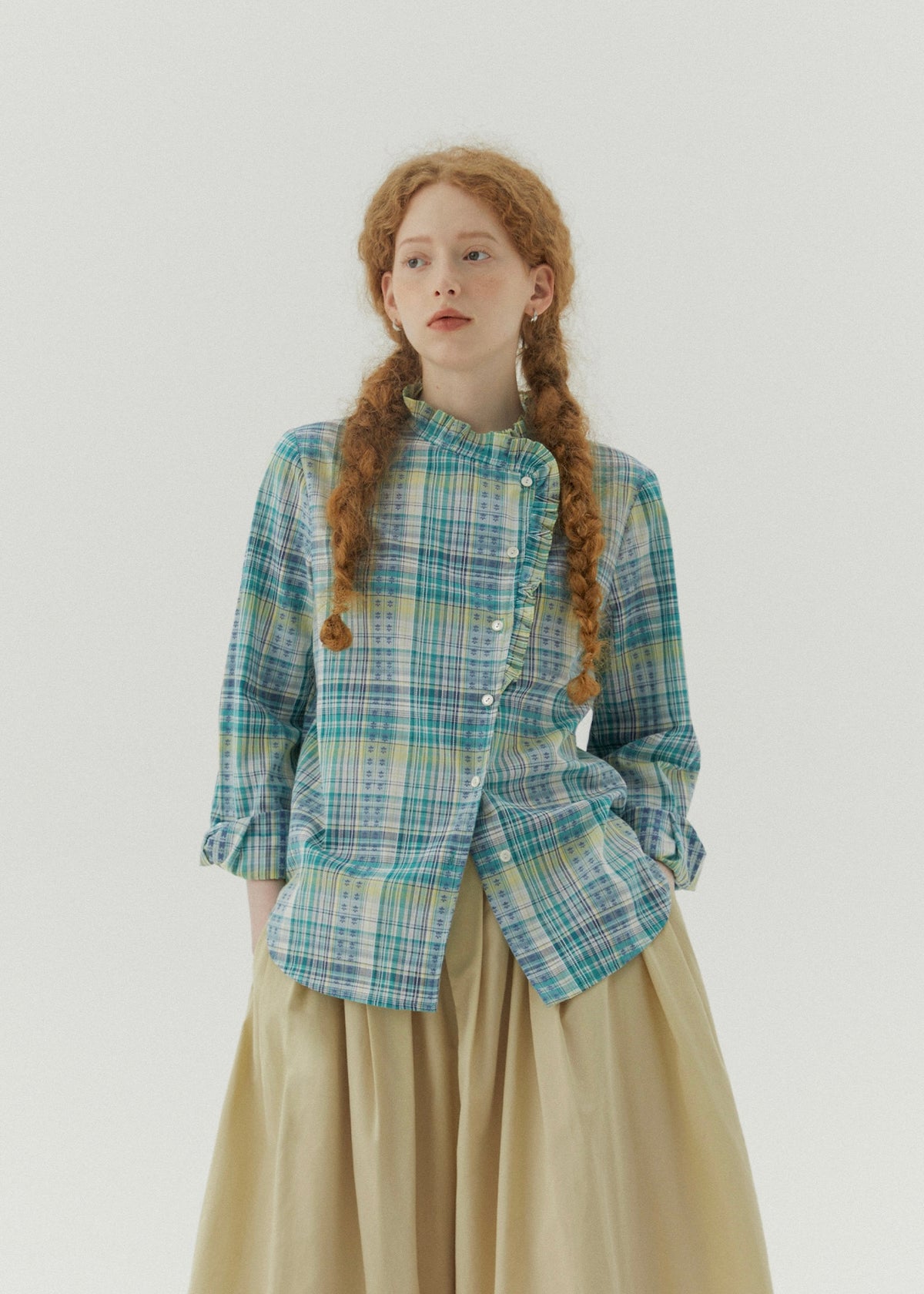 Autumn Reverie Plaid Ruffle Blouse