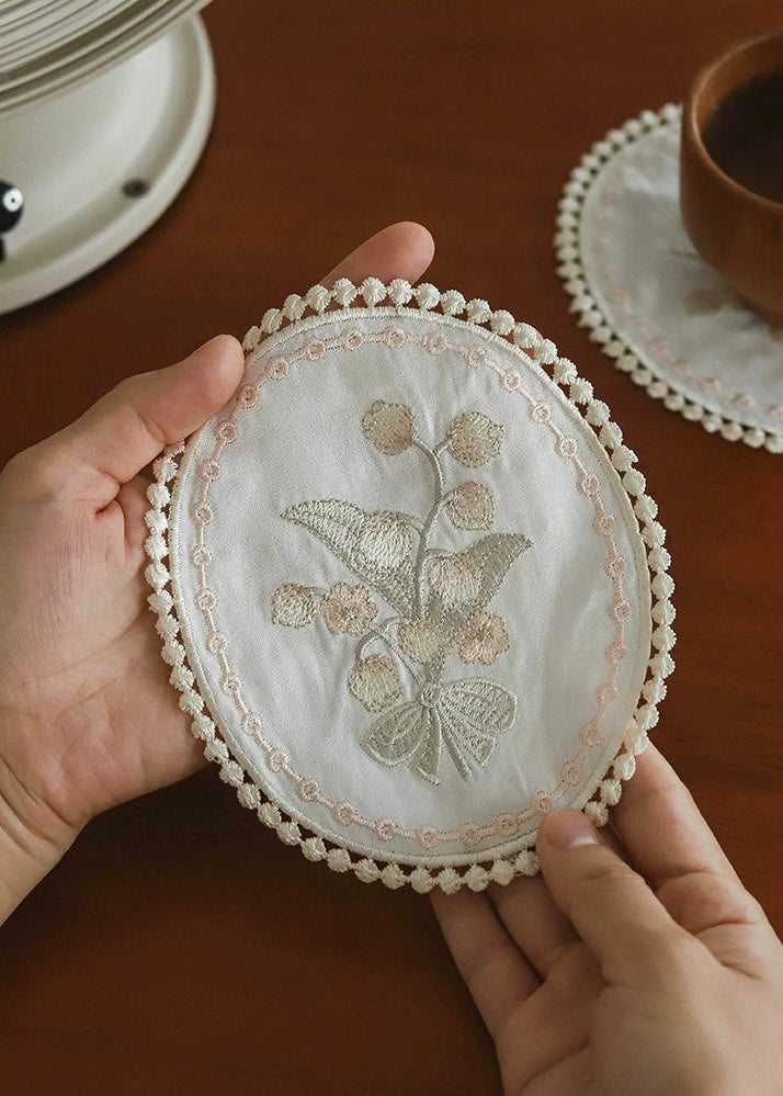 Lily Flower Silk Embroidered Coaster
