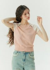 Blush Calm Shell Button Color Block Knit Top