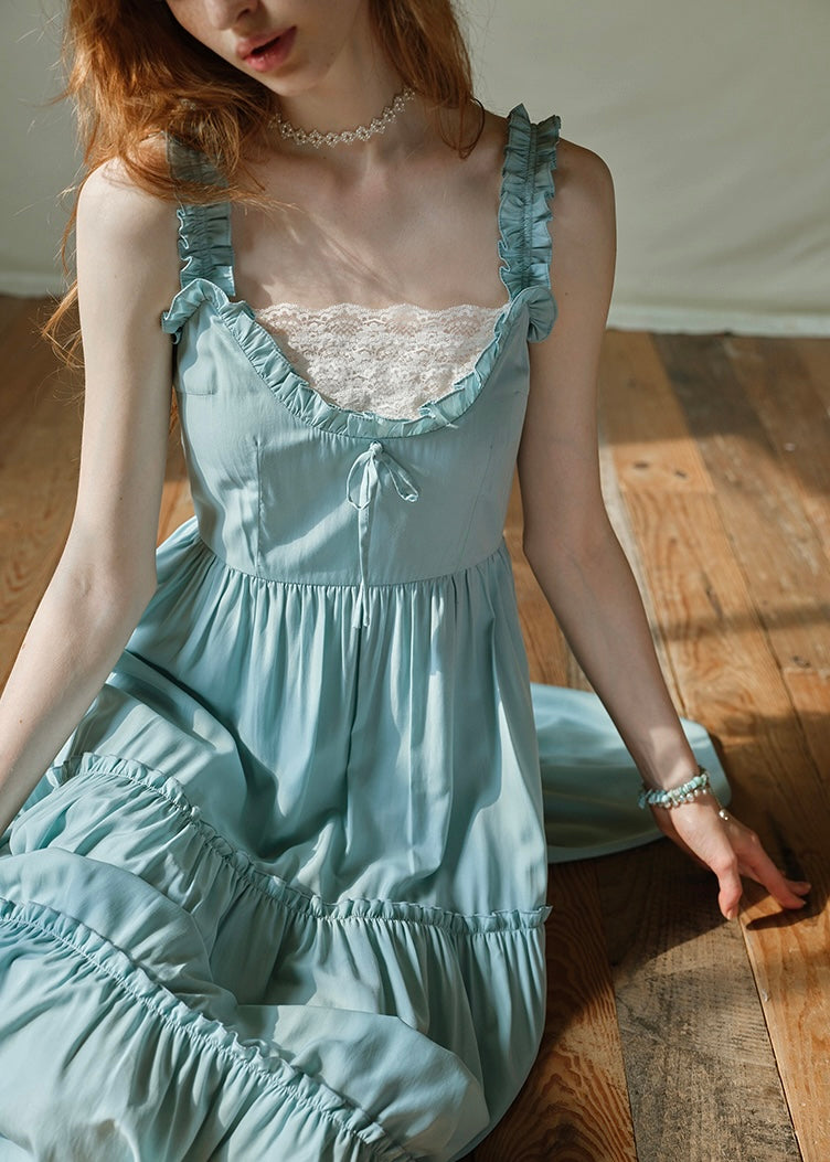 Mint Ruffle Melody Tiered Sleeveless Long Vintage Long Dress