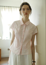 April Tuck Blouse | Vintage Pink Short Sleeve Shirt with Pintuck Detail