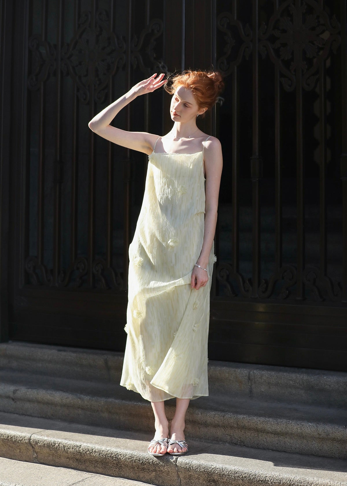 Butter Yellow Floral Chiffon Slip Dress