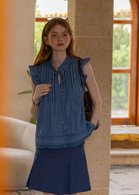 Blueberry Ruffle Gingham Blouse | Vintage Sleeveless Summer Top