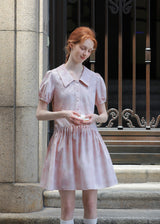 Rosecloud Button Soft Pink Puff Sleeve Mini Dress
