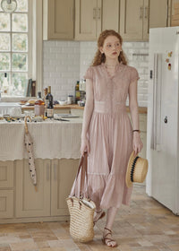 Blush Pink Lace Vintage Short Sleeve Summer Dress