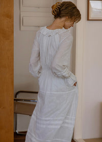 Evening Poem Ruffled White Lace & Navy Check Dress(2COROL)