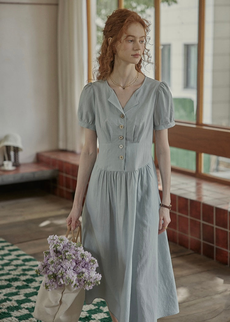 Morning Poem Light Blue Romantic Button Dress
