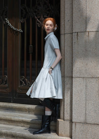 Morning Sketch Button-Up Flared Shirt Dress