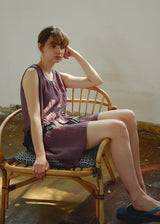 Plum Check Frill Linen Loungewear Sleeveless Top Shorts Pajama Set