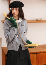 Little Friends Embroidery Knit Wool Cardigan(2COLOR)