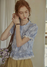 Lilac Garden Blouse | Embroidered Puff Sleeve Ruffle Top