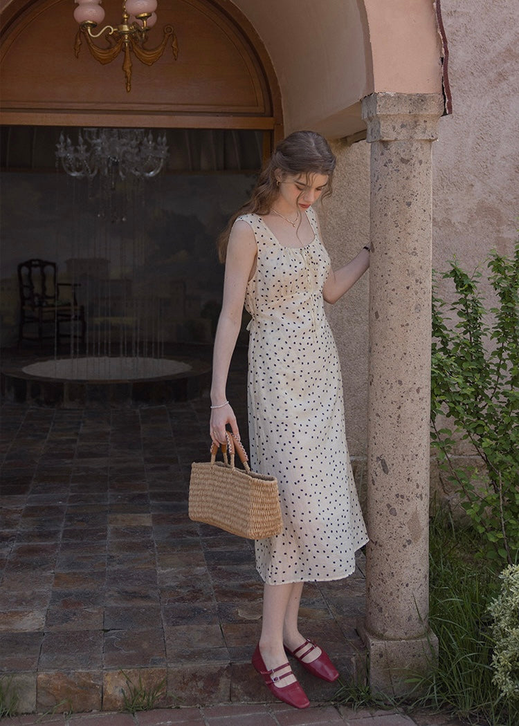 Élodie Polka Dot Square Neck Long Dress