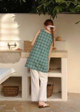 Seaside Check Muse Retro Layered Sleeveless Tunic Top
