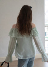 Lumière Mint Off-Shoulder Ruffle Blouse