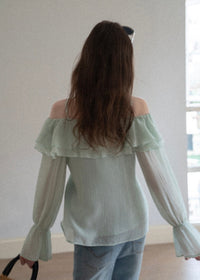 Lumière Mint Off-Shoulder Ruffle Blouse