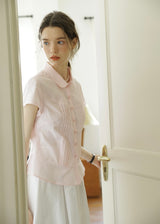 April Tuck Blouse | Vintage Pink Short Sleeve Shirt with Pintuck Detail
