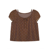 Cocoa Dots Short Sleeve Ribbon Tie Blouse
