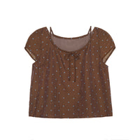 Cocoa Dots Short Sleeve Ribbon Tie Blouse