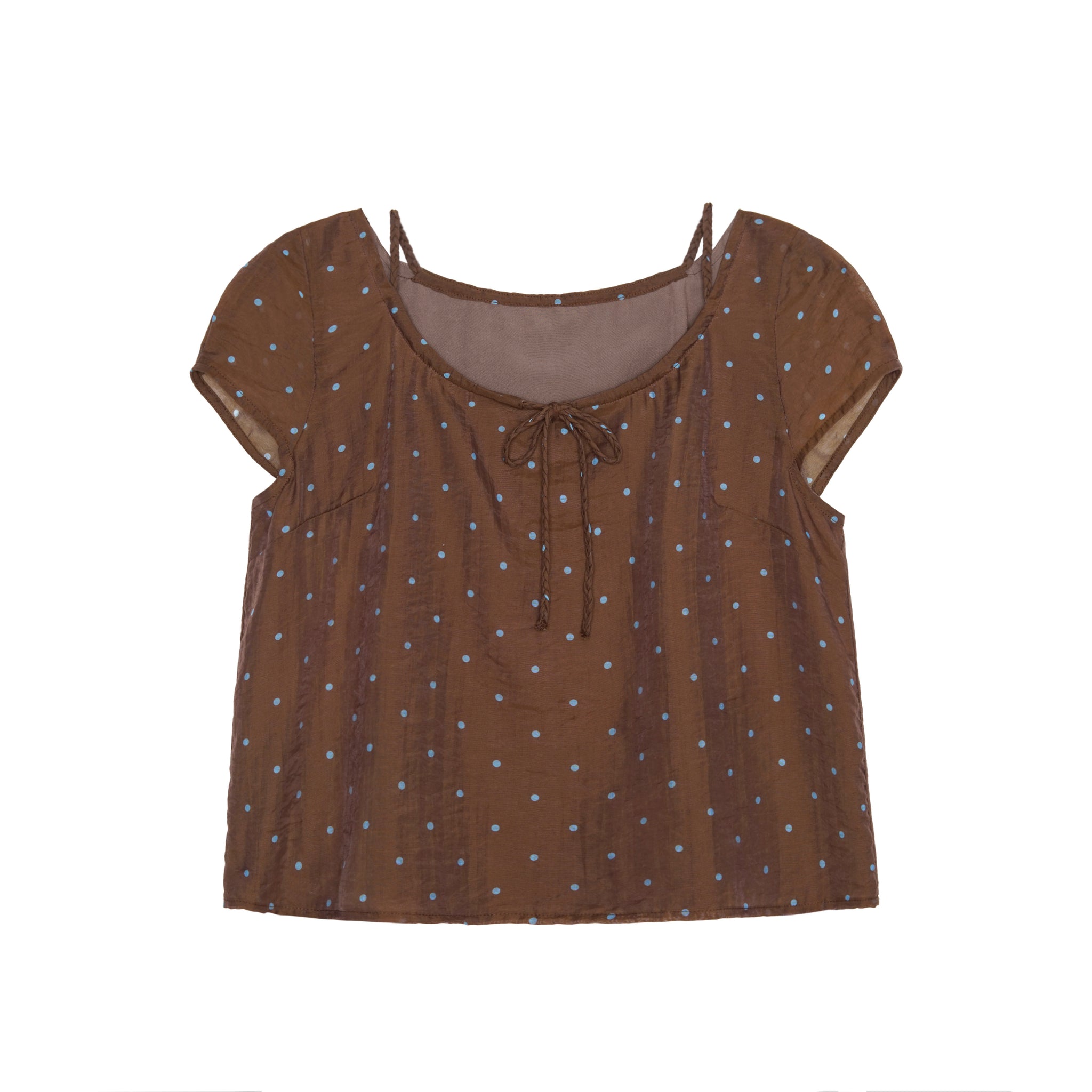 Cocoa Dots Short Sleeve Ribbon Tie Blouse