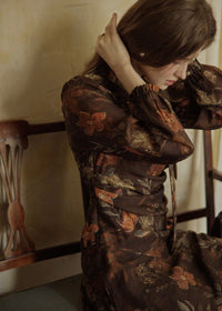 Victorian Oil Painting Floral Chiffon Maxi Dress