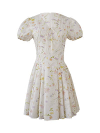 Blossom Ribbon Floral Puff Sleeve Mini Dress