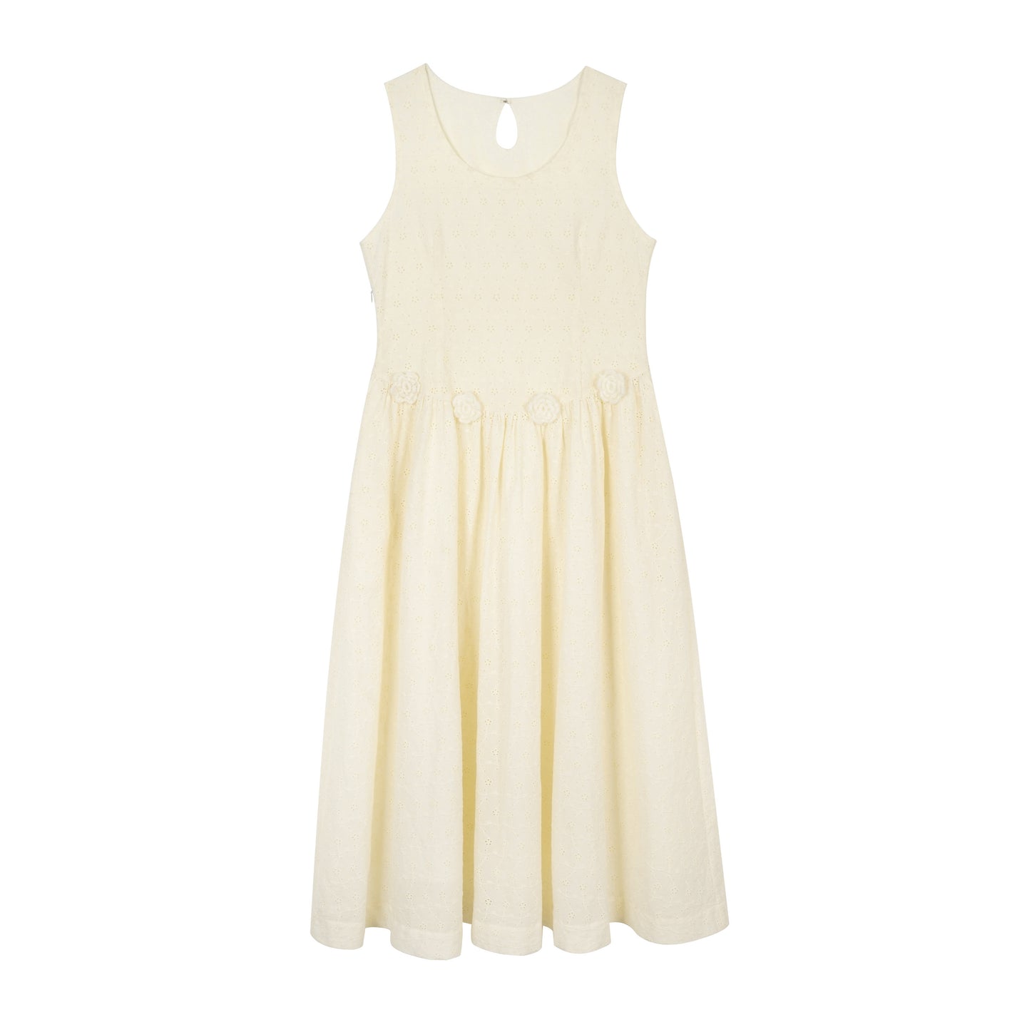 Warm Ivory Textured Sleeveless A-Line Dress