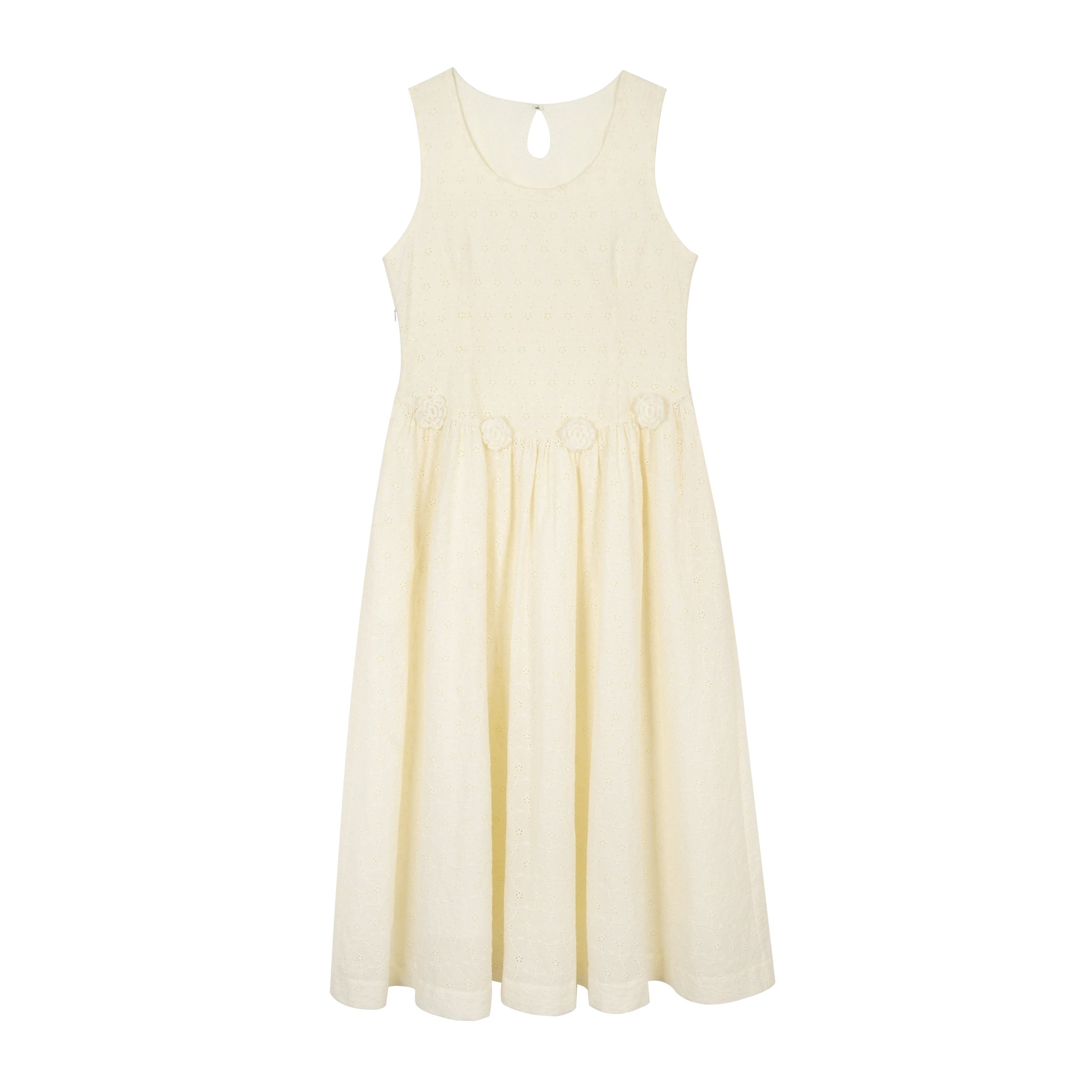 Warm Ivory Textured Sleeveless A-Line Dress