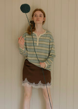 Vintage Stripe Henley Long Sleeve Knit Top
