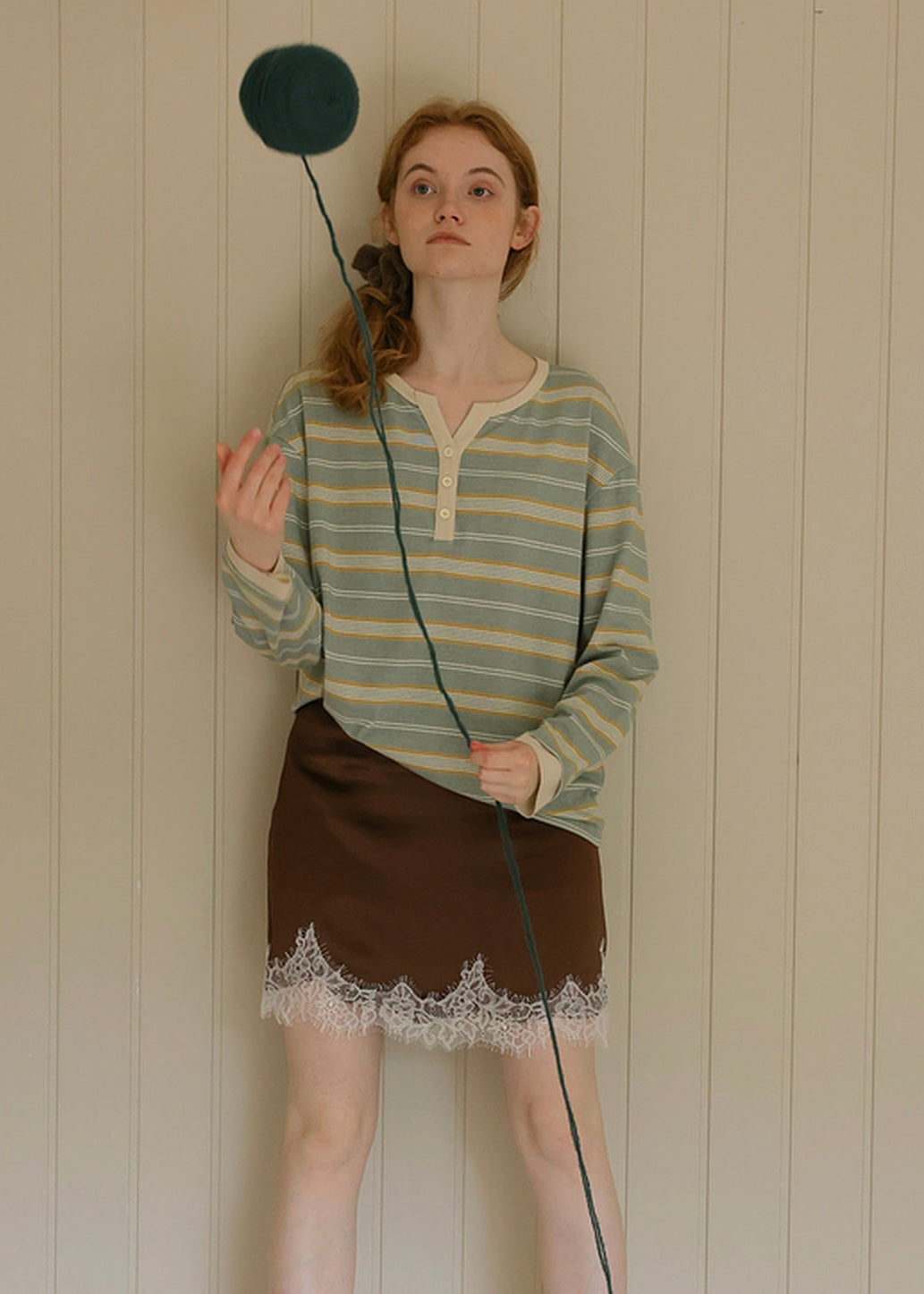 Vintage Stripe Henley Long Sleeve Knit Top