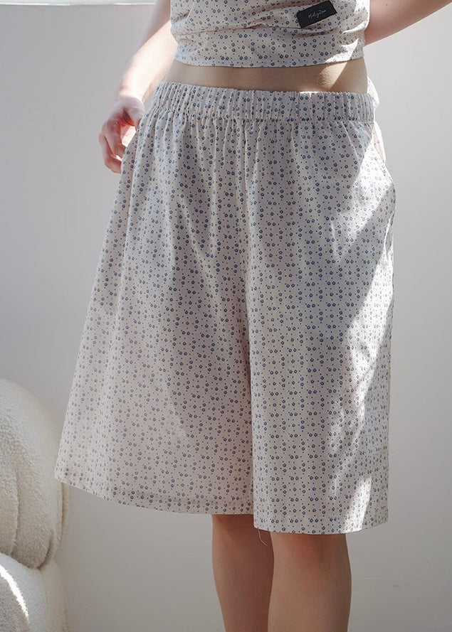 Little Blue Floral Cotton Loungewear Sleeveless Tank Capri Pajama Set