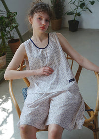 Little Blue Floral Cotton Loungewear Sleeveless Tank Capri Pajama Set