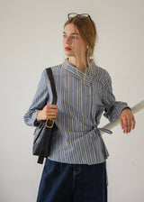 Maren Mist Blue Striped Wrap Shirt