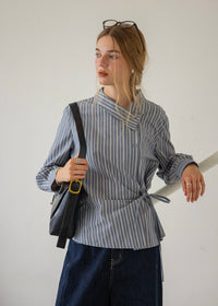 Maren Mist Blue Striped Wrap Shirt