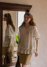 Muse Garden Blouse | Vintage Sheer Embroidered Ruffle Shirt