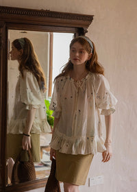 Muse Garden Blouse | Vintage Sheer Embroidered Ruffle Shirt