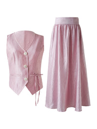 Pink Vest & Skirt Set Vintage 2-Piece Outfit