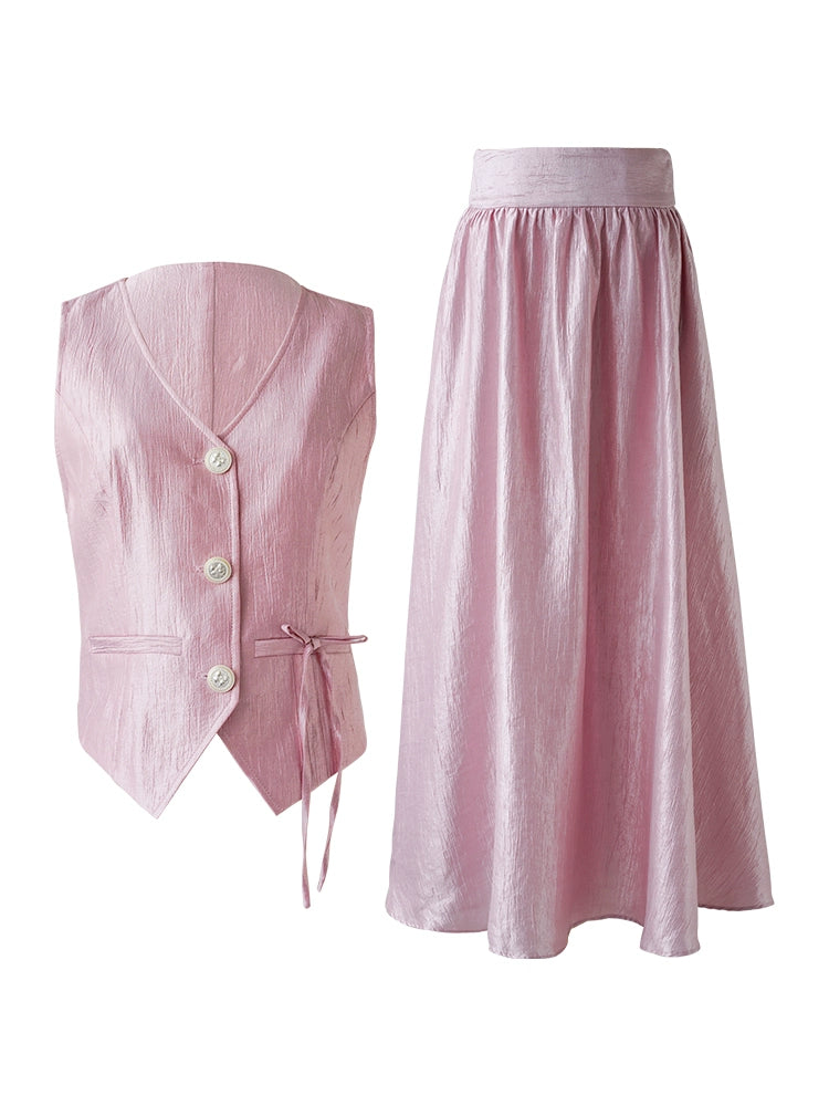 Pink Vest & Skirt Set Vintage 2-Piece Outfit