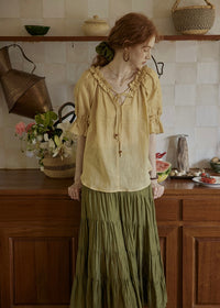 Amber Ruffle Bloom Blouse | Vintage Yellow Embroidered Top