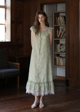 Sage Ruffle Lace Trim Sleeveless Long Dress