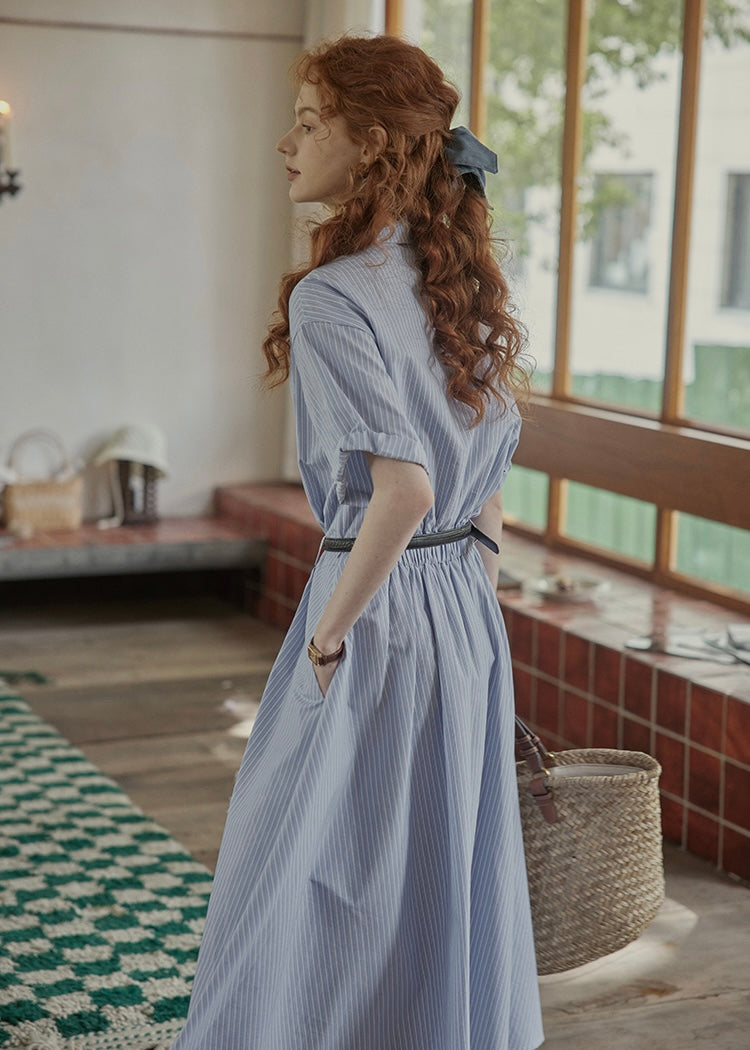 Morning Letter Stripe Dress | Classic Blue Shirt Dress