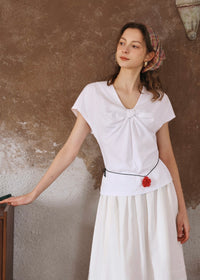 Éloise Ribbon Front Top | Soft T-Shirt for Summer(3COLOR)