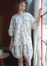 Blue Breeze Cotton Gauze Pajama Set Floral Loose Fit Summer Homewear