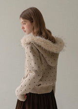 Soft Trail Fur-Hood Knit Zip Cardigan Jacket