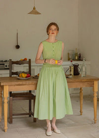 Garden Rhythm Smocked Waist Sleeveless Dress(2COLOR)
